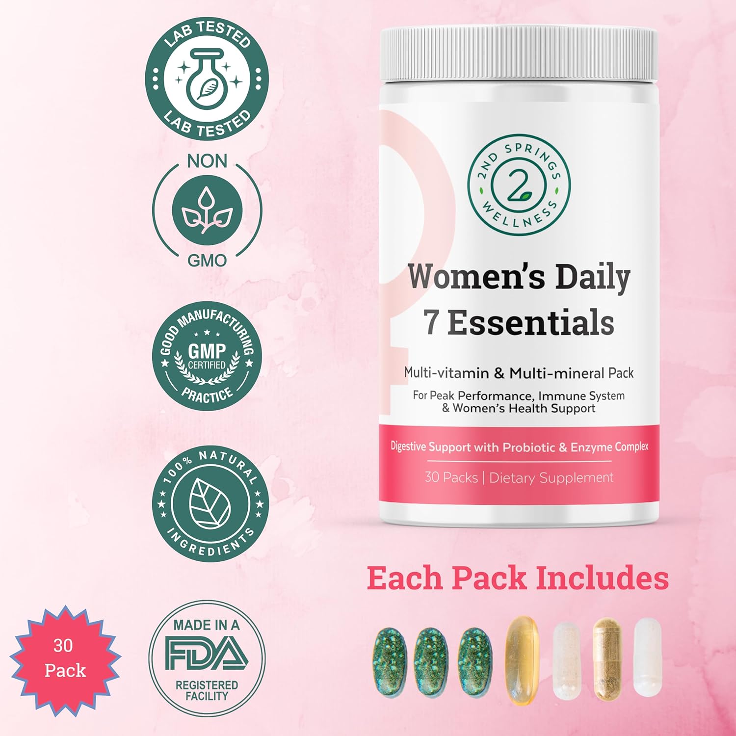 2nd Springs Women's Daily Essentials Bundle - Multivitamin Pack with Adaptogen Complex for Women's Health & Stress Support