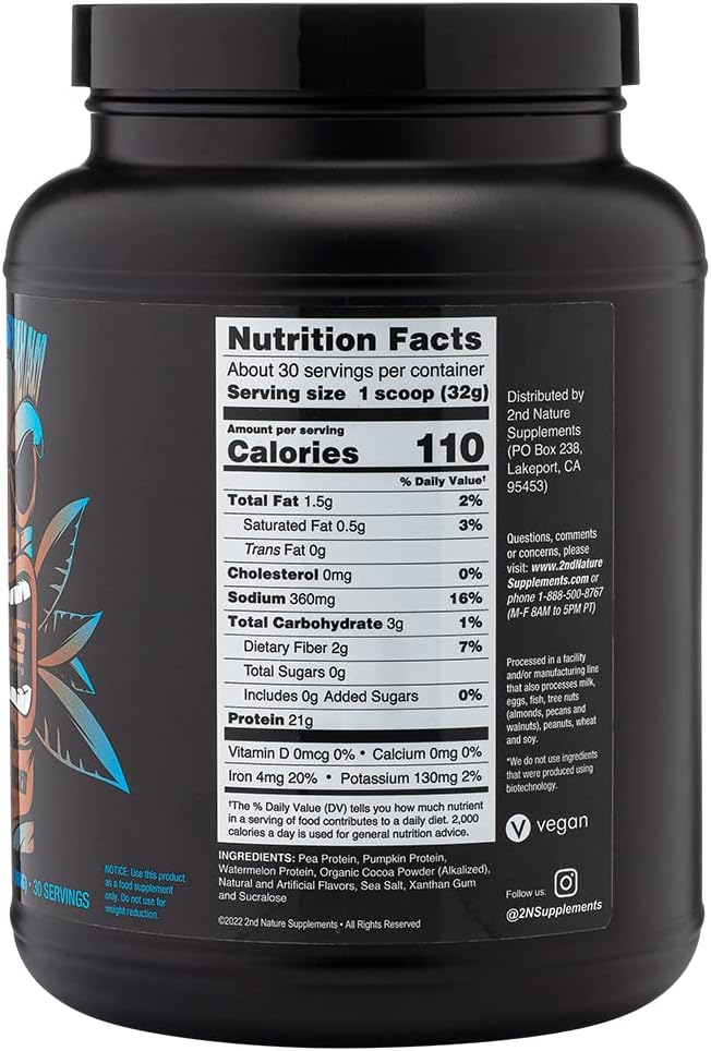 2NS Plant-Based Chocolate Protein Powder - 30 Servings, 2.2 LB - 21G Vegan Protein for Muscle Growth & Recovery - No Added Sugars, Soy, Gluten or GMOs