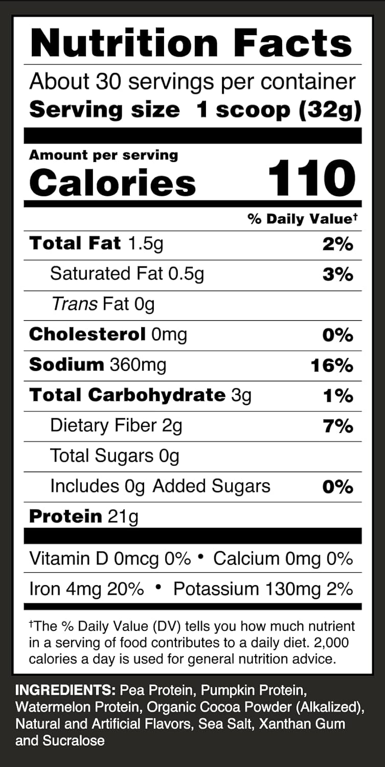 2NS Plant-Based Chocolate Protein Powder - 30 Servings, 2.2 LB - 21G Vegan Protein for Muscle Growth & Recovery - No Added Sugars, Soy, Gluten or GMOs