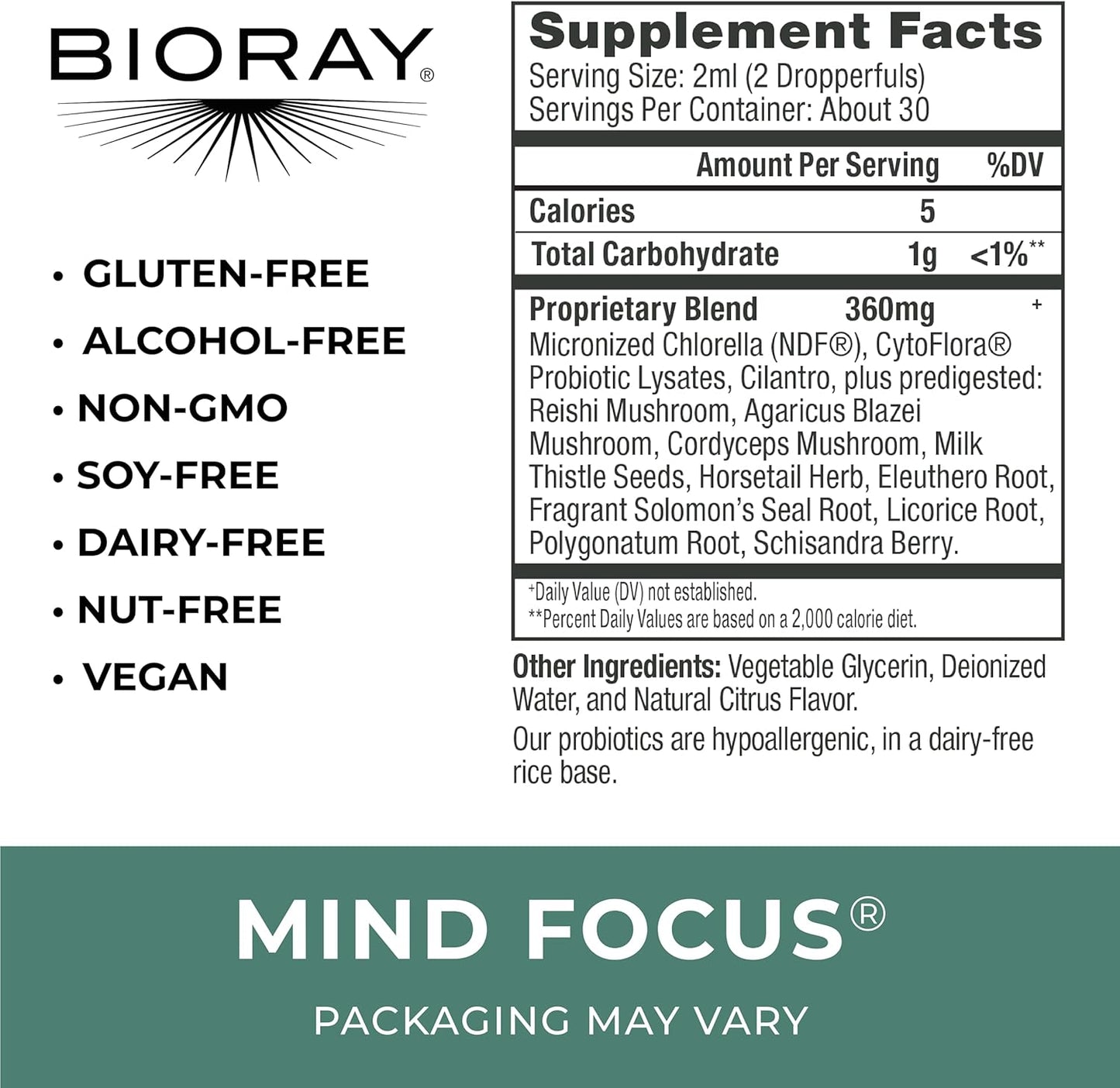 2oz BIORAY Mind Focus Herbal Supplement for Mental Clarity