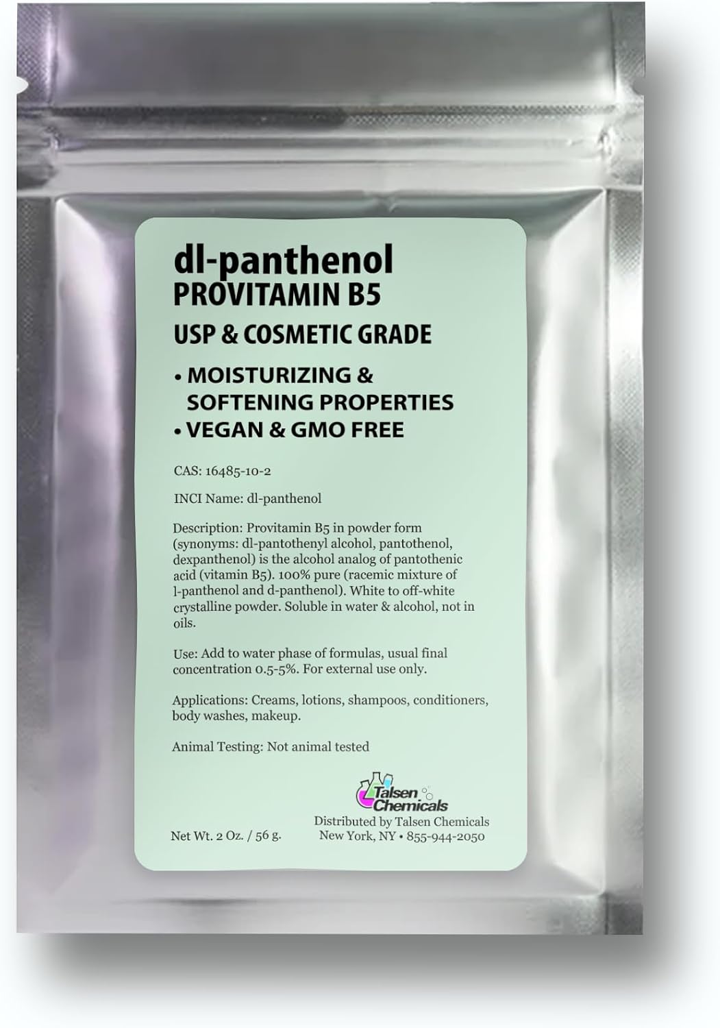 2oz dl-Panthenol Powder - Provitamin B5 for DIY Hair & Skin Moisturizer