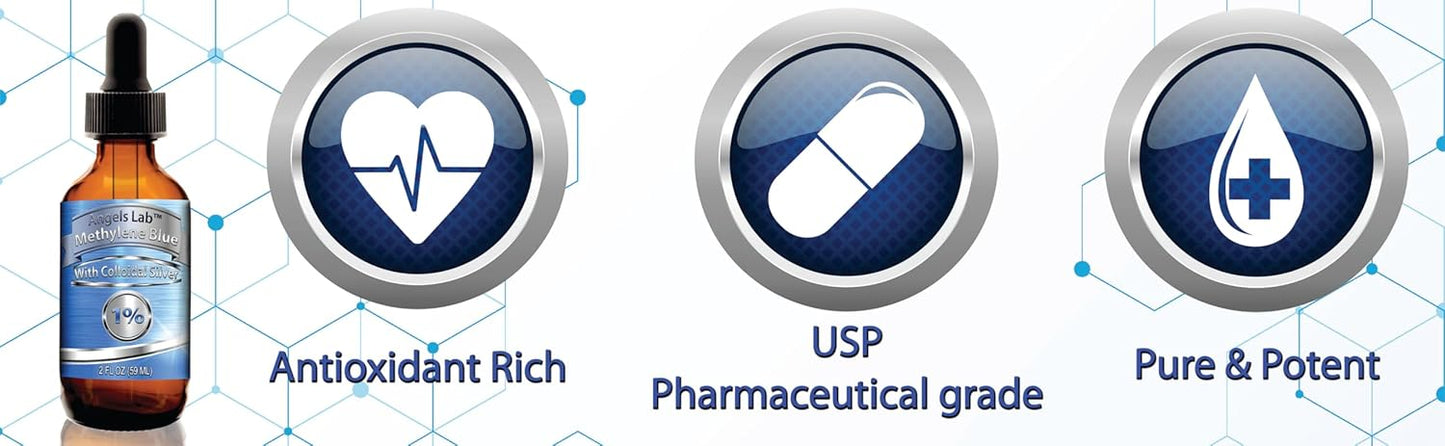 2oz High Purity New Methylene Blue with Colloidal Silver Liquid Supplement for Brain & Cognitive Health