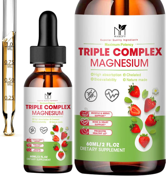 2oz MABEFY Liquid Magnesium Glycinate Drops for Sleep, Nerves, Energy, Muscles, Bones, Calm & Digestion - Strawberry Flavor