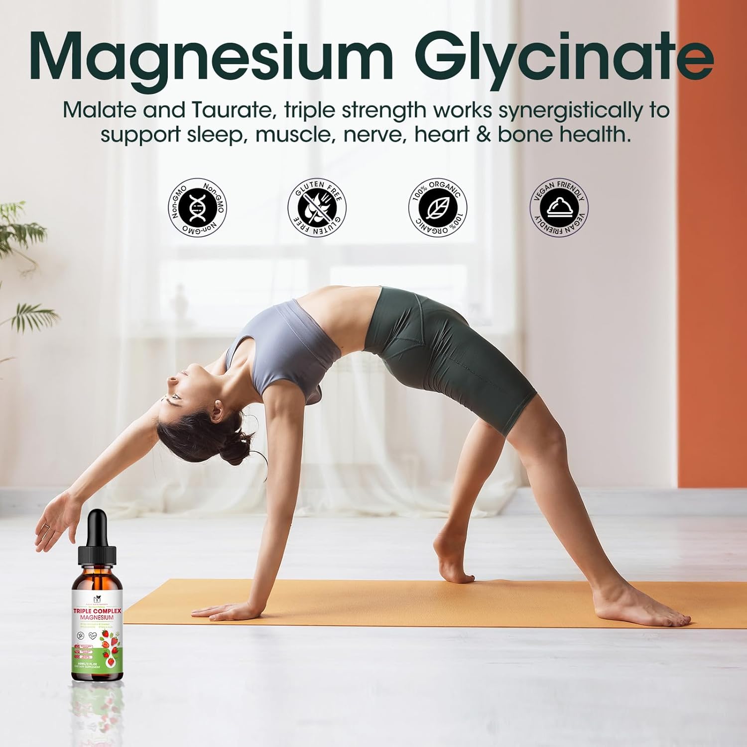 2oz MABEFY Liquid Magnesium Glycinate Drops for Sleep, Nerves, Energy, Muscles, Bones, Calm & Digestion - Strawberry Flavor