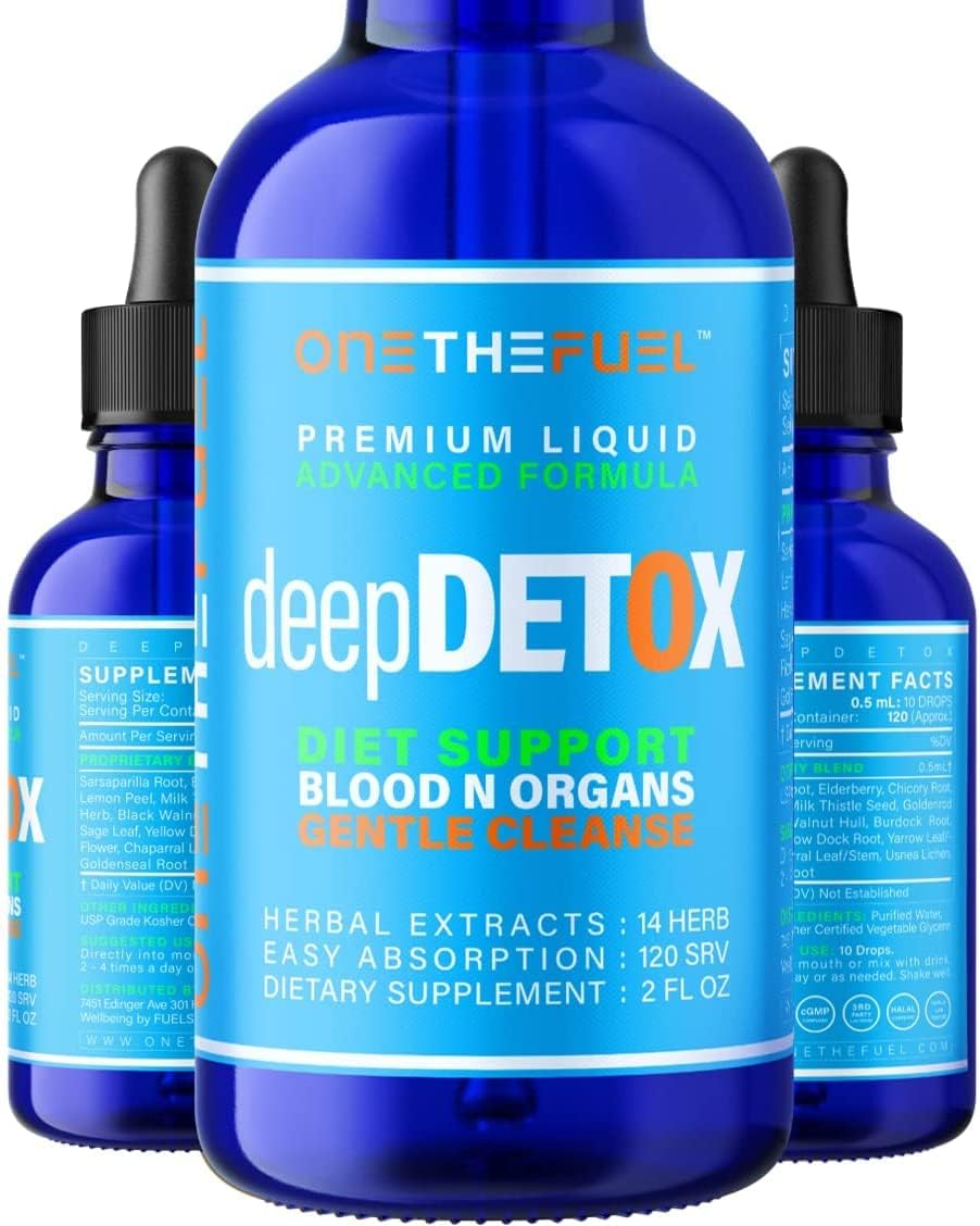 2oz ONETHEFUEL Deep Detox Herbal Cleanse Supplement - Colon, Intestinal, Gut, Liver Support for Blood and Skin - Vegan Liquid Tincture