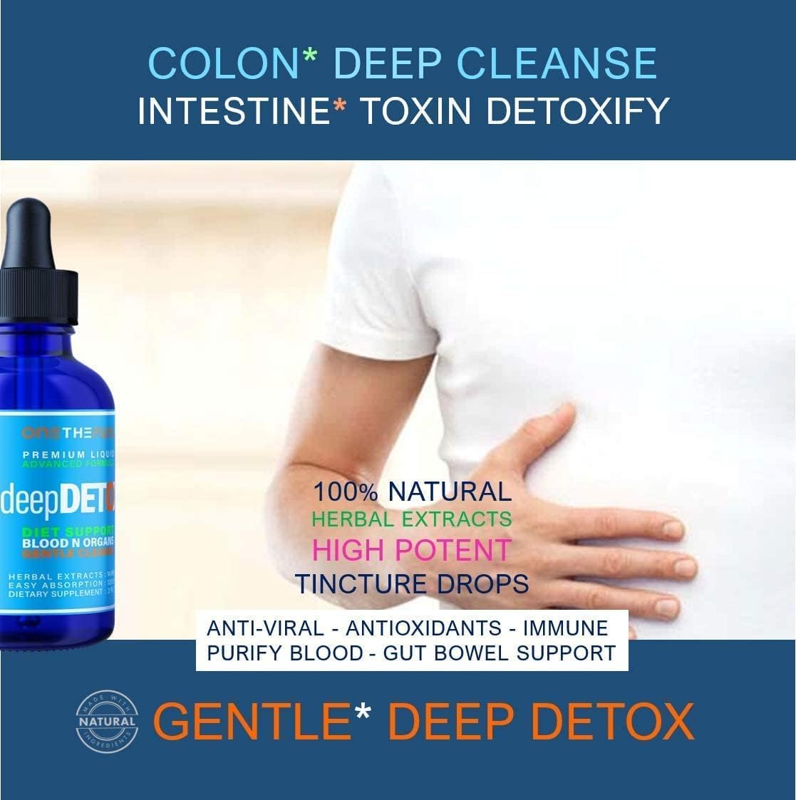 2oz ONETHEFUEL Deep Detox Herbal Cleanse Supplement - Colon, Intestinal, Gut, Liver Support for Blood and Skin - Vegan Liquid Tincture