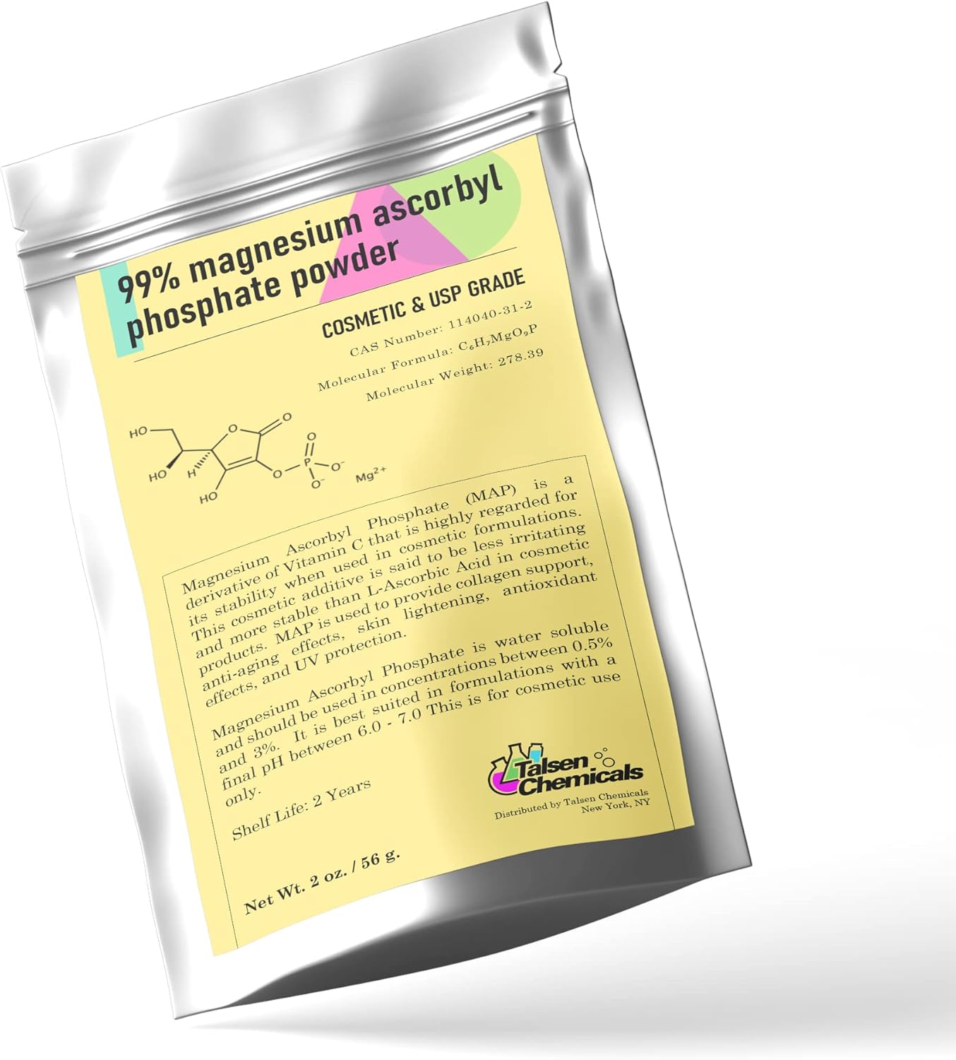 2oz Talsen Chemicals Magnesium Ascorbyl Phosphate MAP Powder for DIY Skincare - Stable Vitamin C Powder