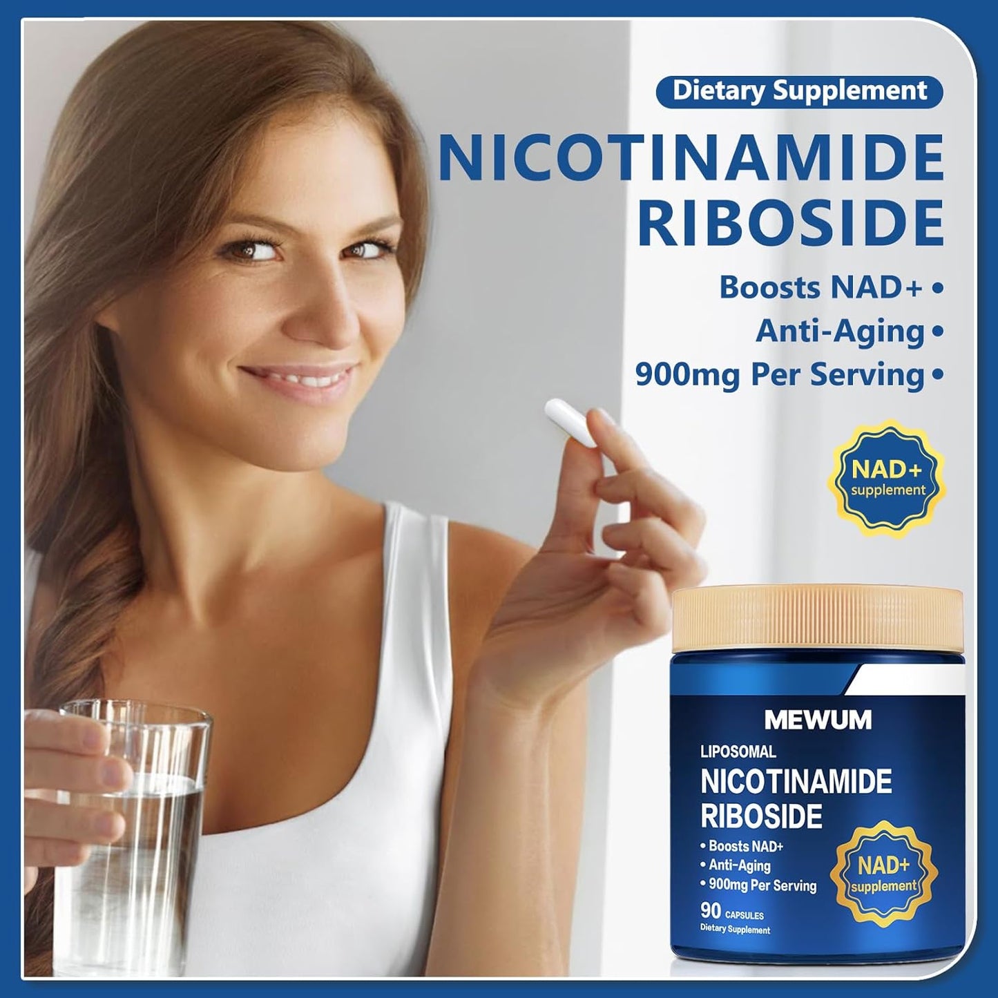 2PCS NAD+ Supplement with Resveratrol - 900 mg Liposomal Nicotinamide Riboside - Anti-Aging & Energy Support - 90 Capsules