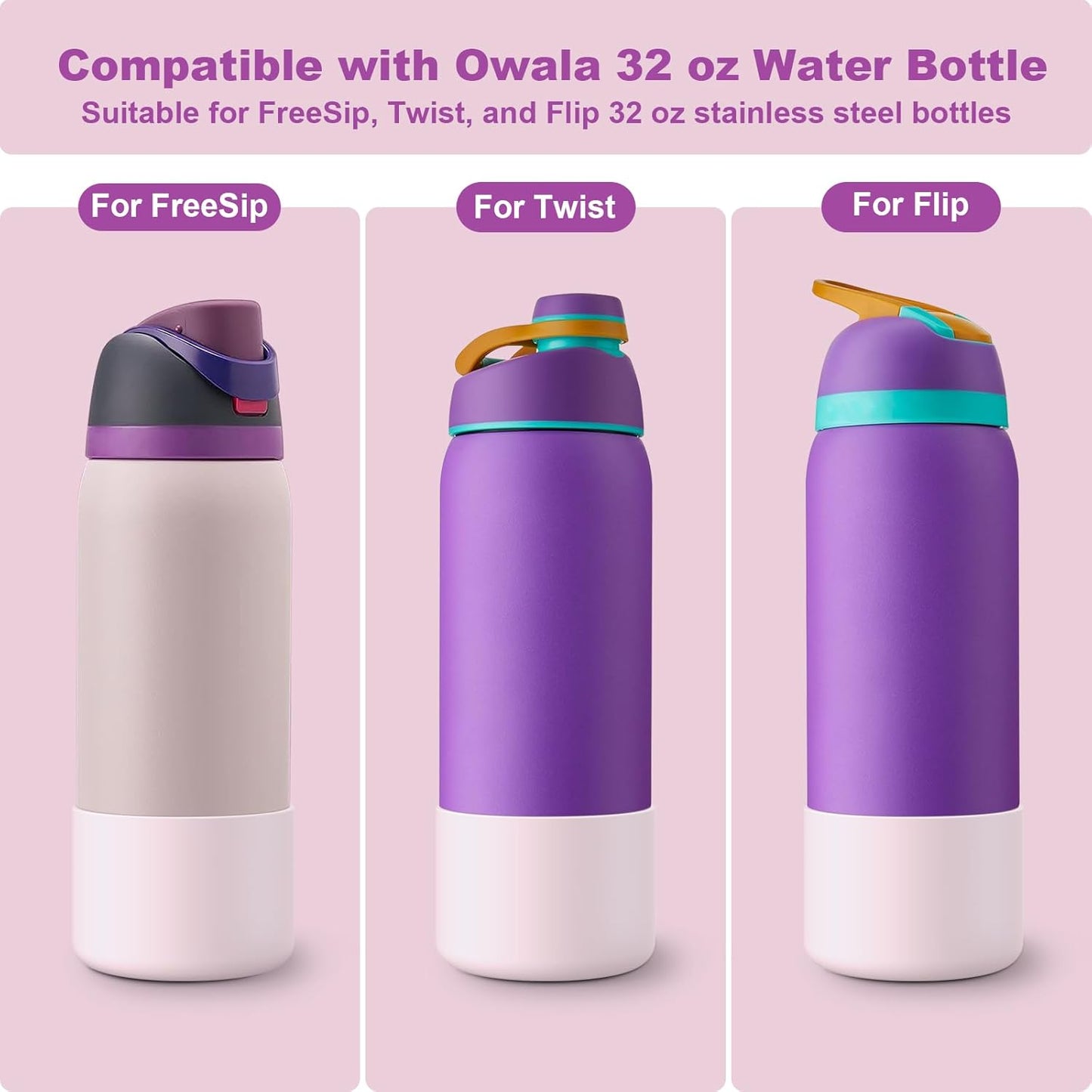 2PCS Silicone Protective Sleeves for Owala Stainless Steel Water Bottles - Anti-Slip Bottom Bumper for 24oz, 32oz, 40oz - Compatible with FreeSip, Twist, and Flip