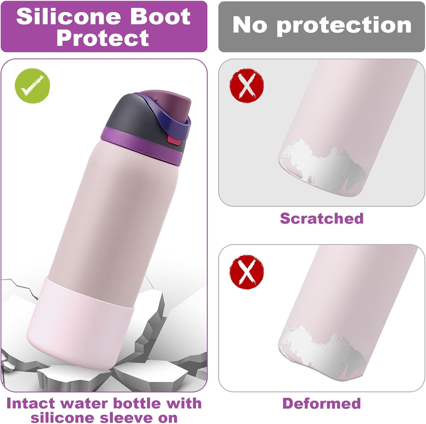2PCS Silicone Protective Sleeves for Owala Stainless Steel Water Bottles - Anti-Slip Bottom Bumper for 24oz, 32oz, 40oz - Compatible with FreeSip, Twist, and Flip