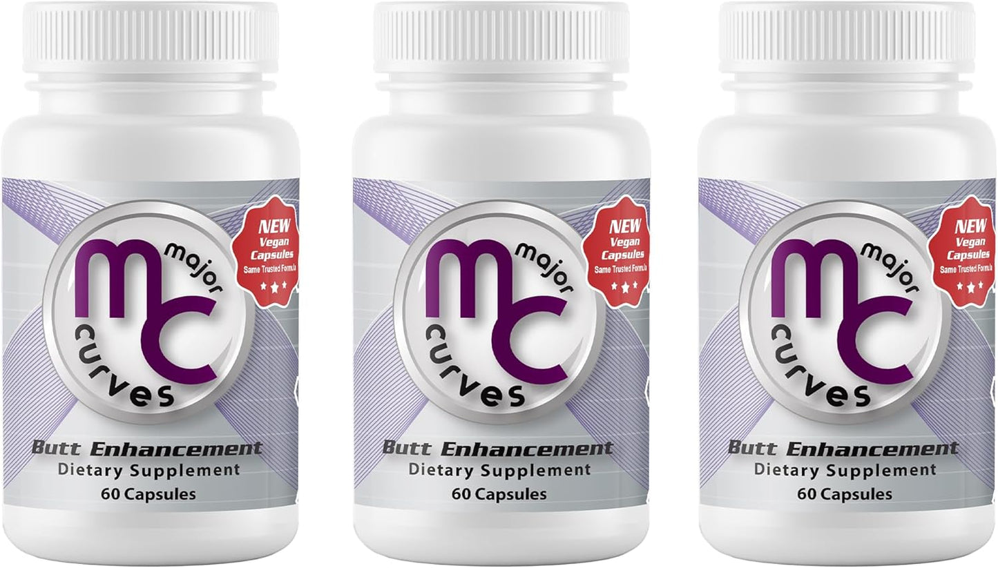 3 Bottles Major Curves Butt Enhancement and Enlargement Capsules - Natural Pills for Bigger Booty