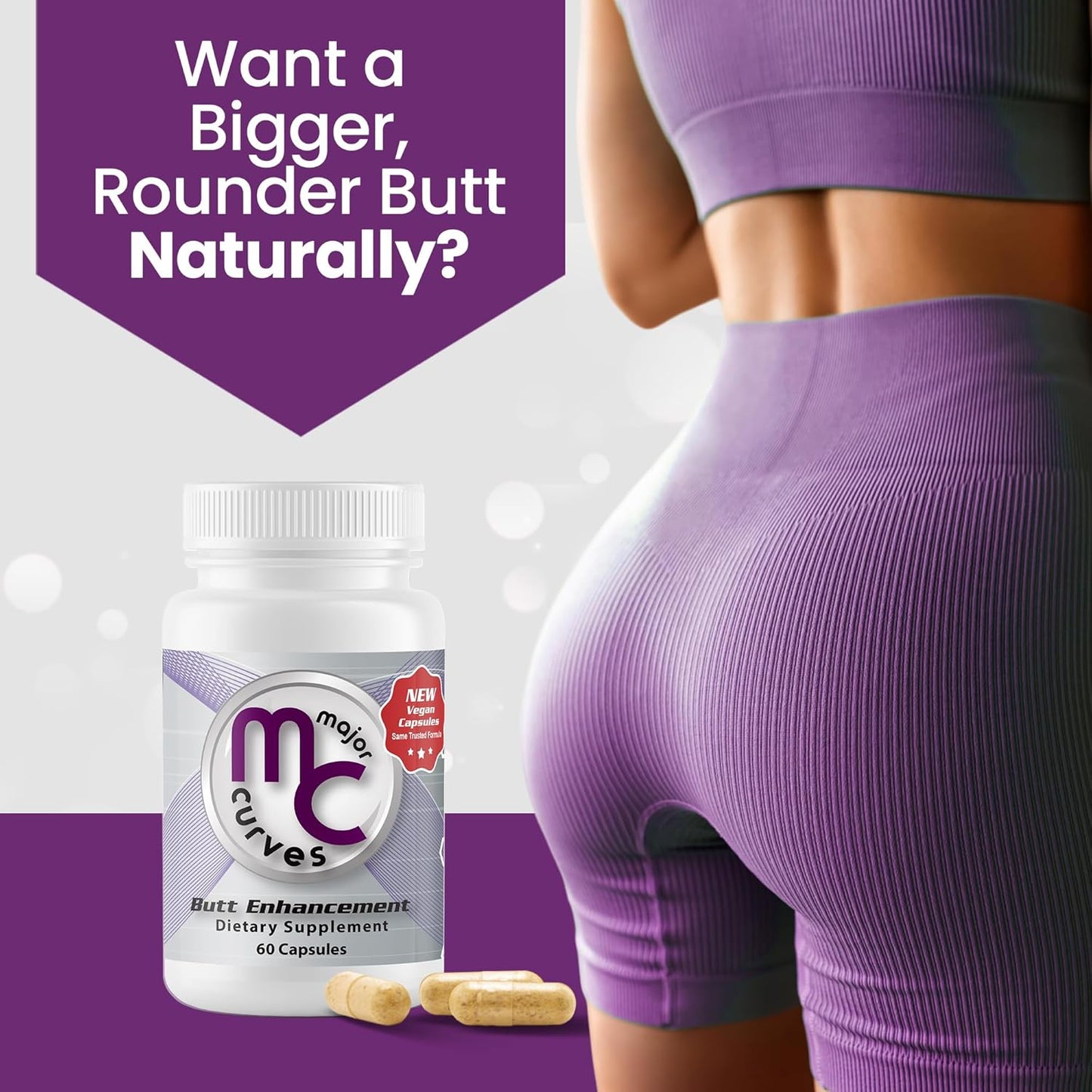 3 Bottles Major Curves Butt Enhancement and Enlargement Capsules - Natural Pills for Bigger Booty