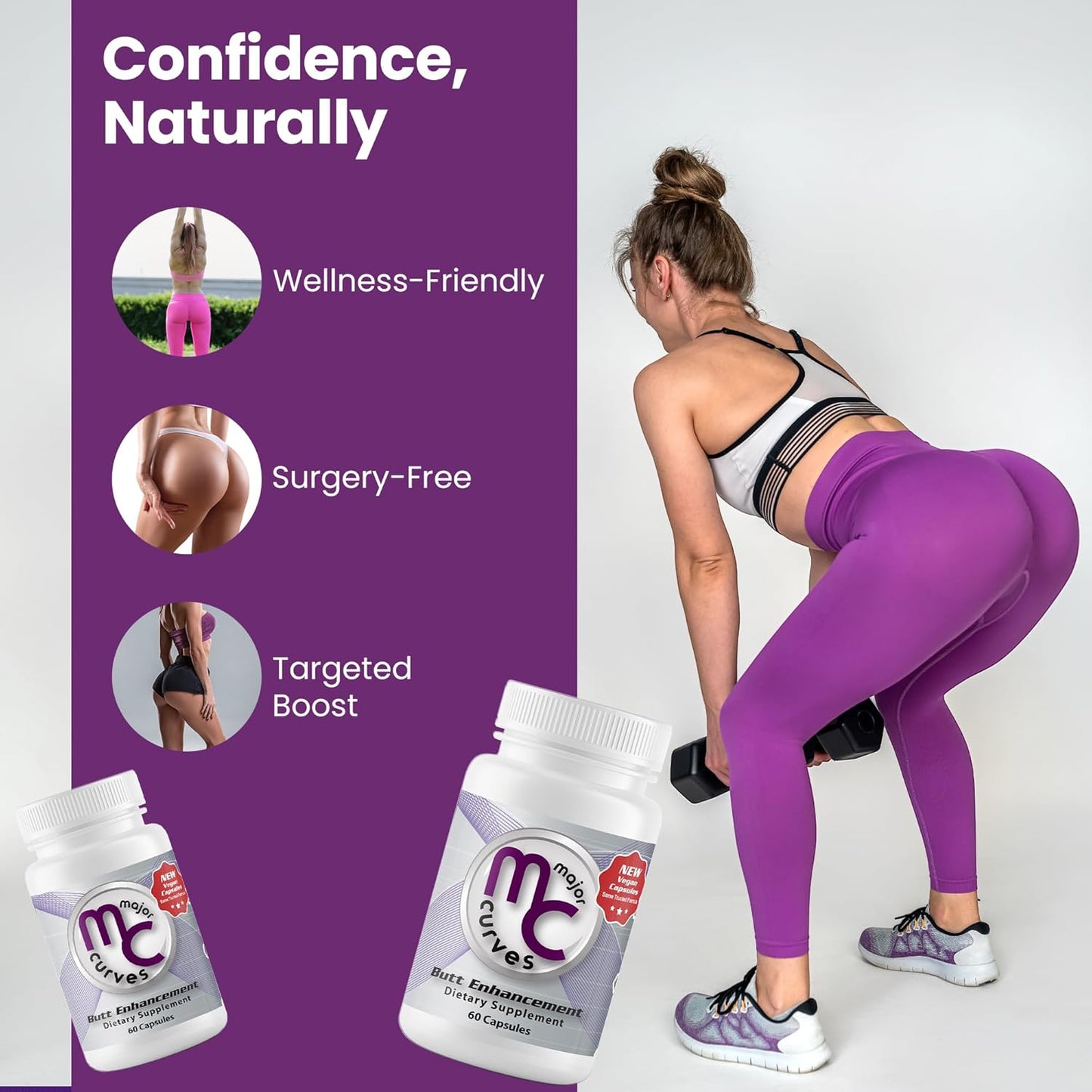 3 Bottles Major Curves Butt Enhancement and Enlargement Capsules - Natural Pills for Bigger Booty