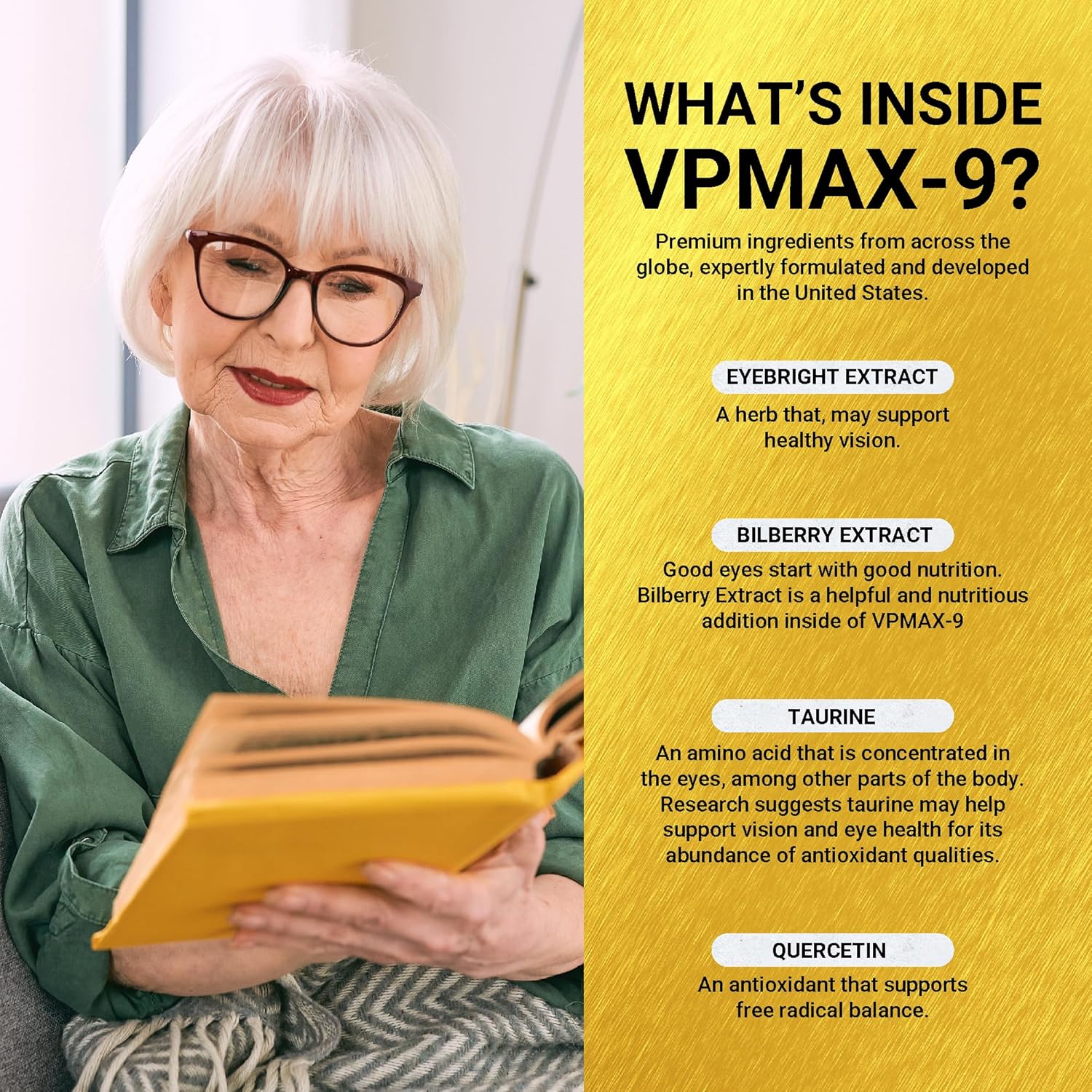 3 Bottles of Golden After 50 VpMax-9 Eye Vitamin Supplement with Lutein, Lycopene, and Bilberry Extract