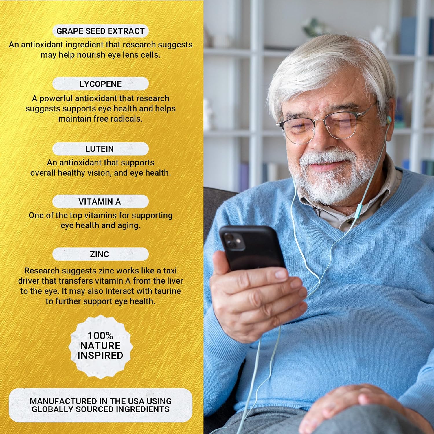 3 Bottles of Golden After 50 VpMax-9 Eye Vitamin Supplement with Lutein, Lycopene, and Bilberry Extract