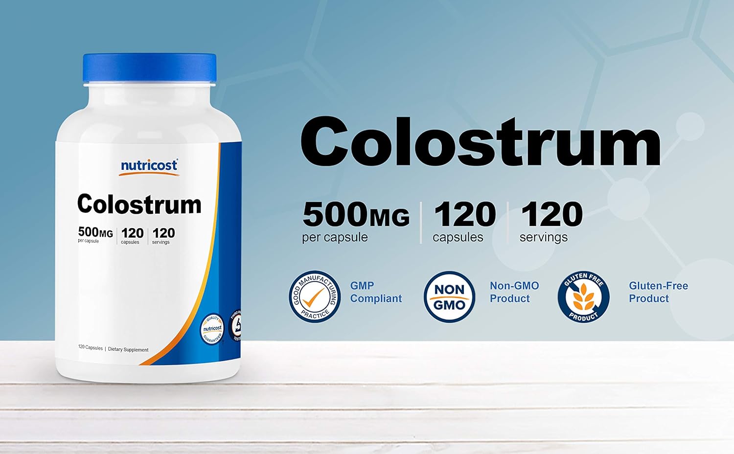 3 Bottles of Nutricost Colostrum 500mg Capsules - Total 360 Capsules
