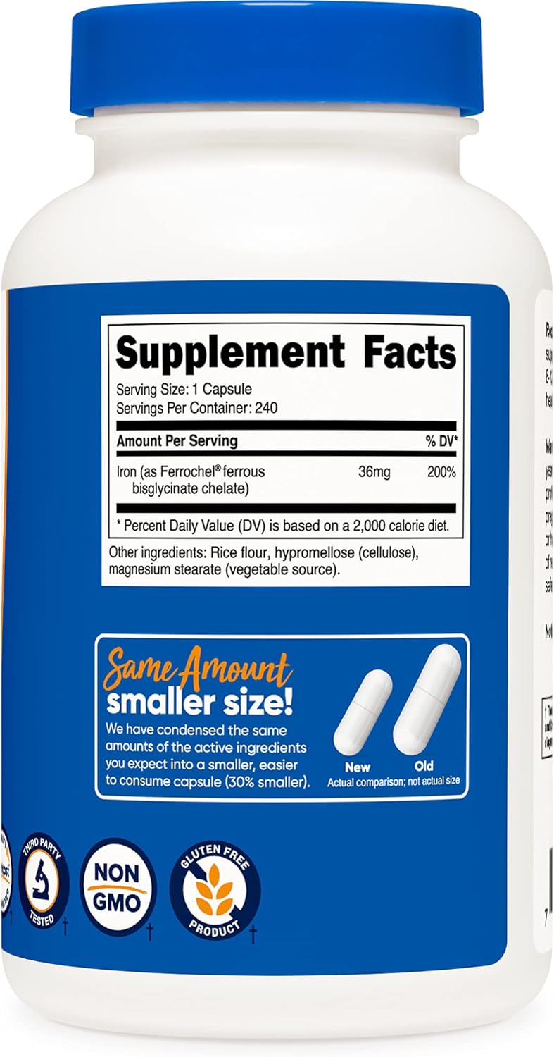 3 Bottles of Nutricost Ferrochel Chelated Iron 36mg, 240 Capsules