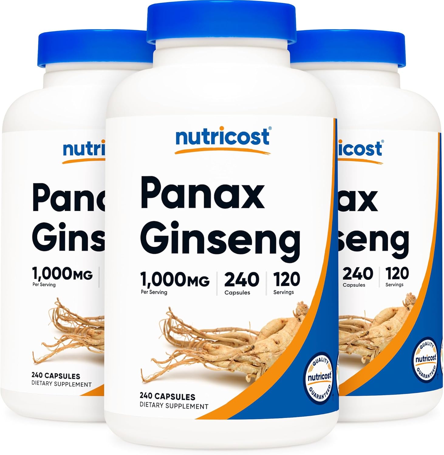 3 Bottles of Nutricost Panax Ginseng 1000mg Capsules - 240 Capsules, Non-GMO, Gluten Free - 120 Servings