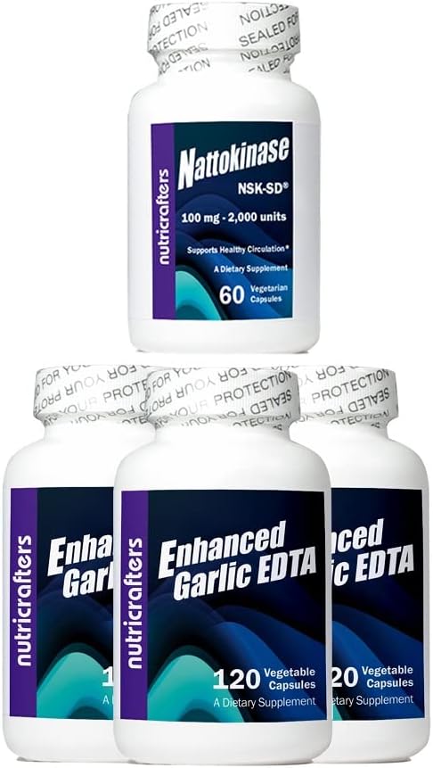 3 Bottles of NutriCrafters Enhanced Garlic EDTA with Free Nattokinase Bottle