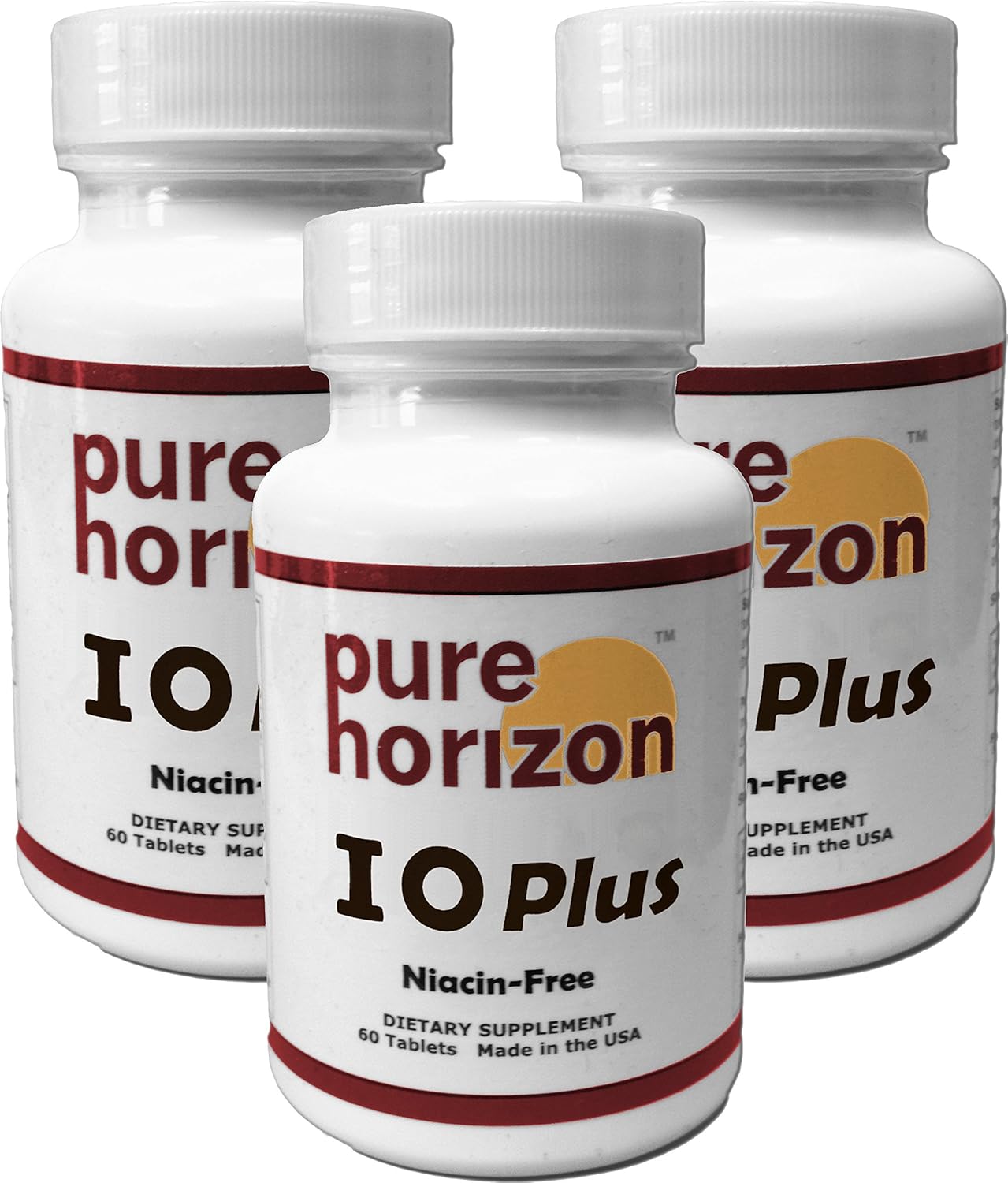 3 Bottles of Pure Horizon IOPlus Niacin-Free Iodine Supplement for Thyroid Support