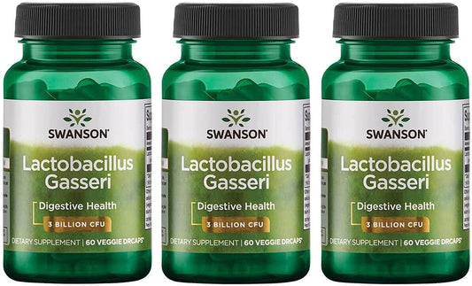3 Bottles of Swanson Lactobacillus Gasseri Probiotic Supplement - 60 Veggie Capsules Each - Supports Digestive Health, Satiety, and Fat Metabolism with 3 Billion CFU