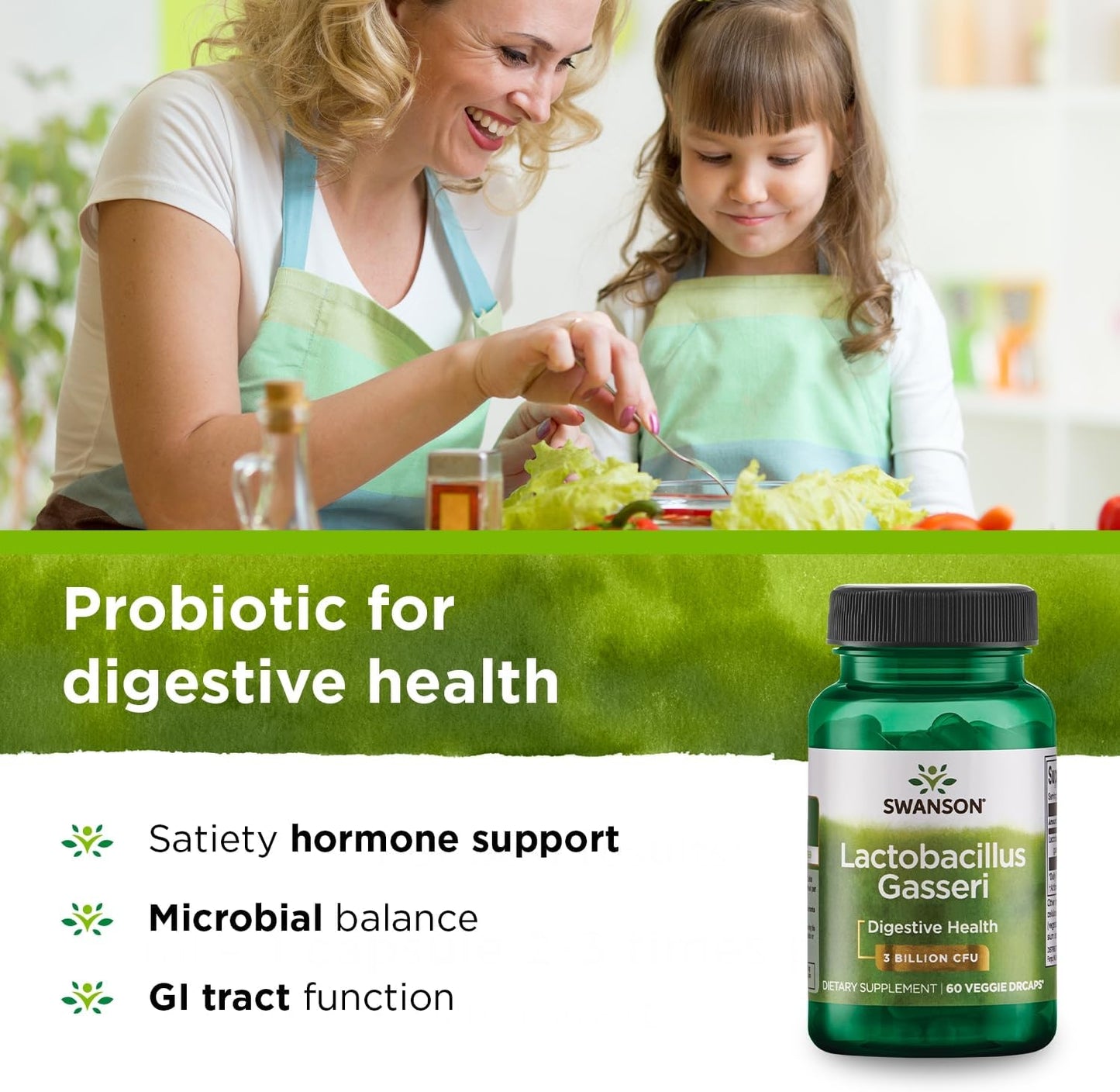 3 Bottles of Swanson Lactobacillus Gasseri Probiotic Supplement - 60 Veggie Capsules Each - Supports Digestive Health, Satiety, and Fat Metabolism with 3 Billion CFU