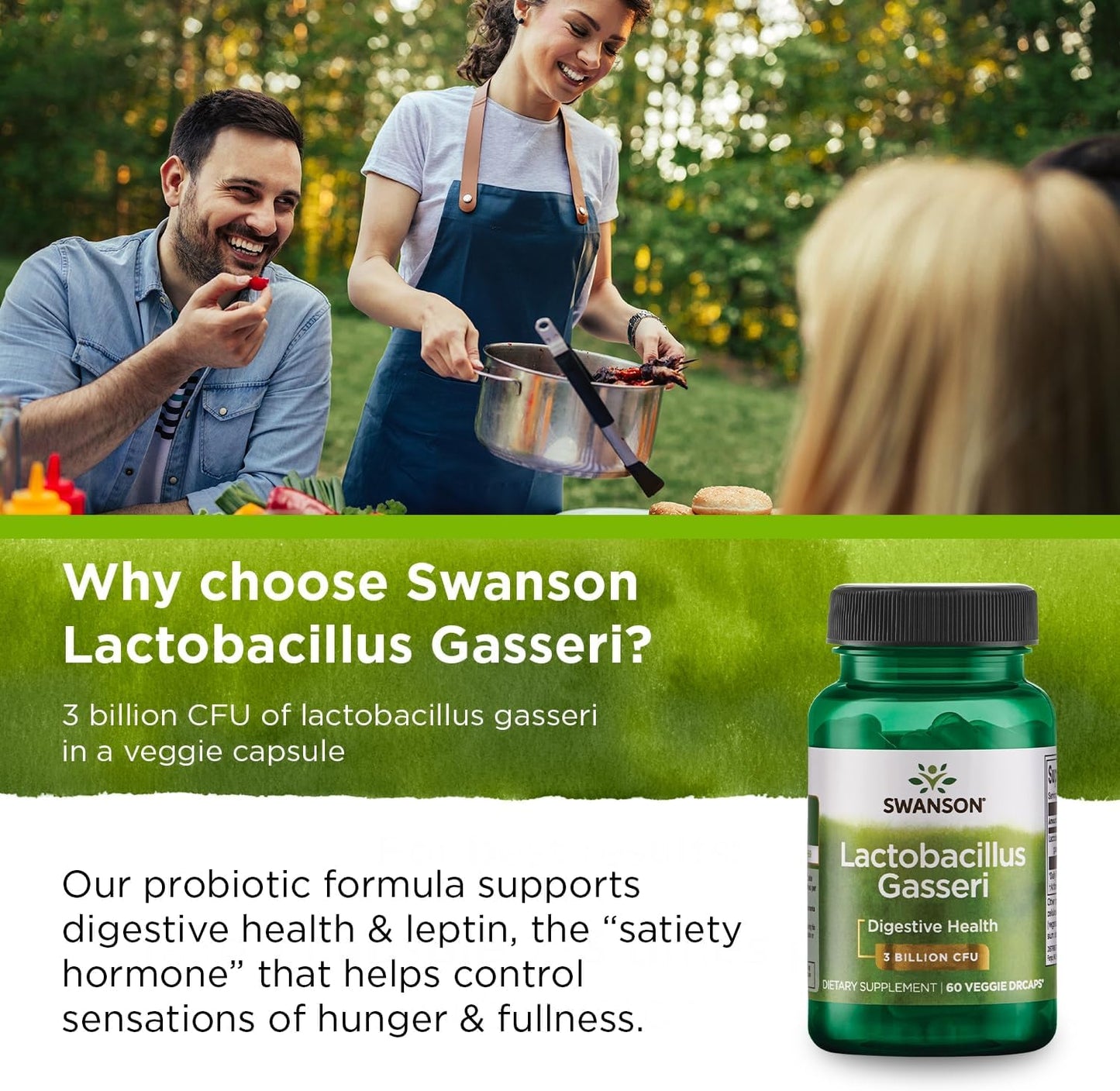 3 Bottles of Swanson Lactobacillus Gasseri Probiotic Supplement - 60 Veggie Capsules Each - Supports Digestive Health, Satiety, and Fat Metabolism with 3 Billion CFU