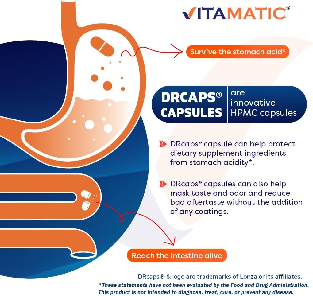 3 Bottles of Vitamatic Lactobacillus Salivarius DR Capsules - 60 Count Each - 2 Billion CFUs - Prebiotic Inulin Fiber - Digestive Health Support