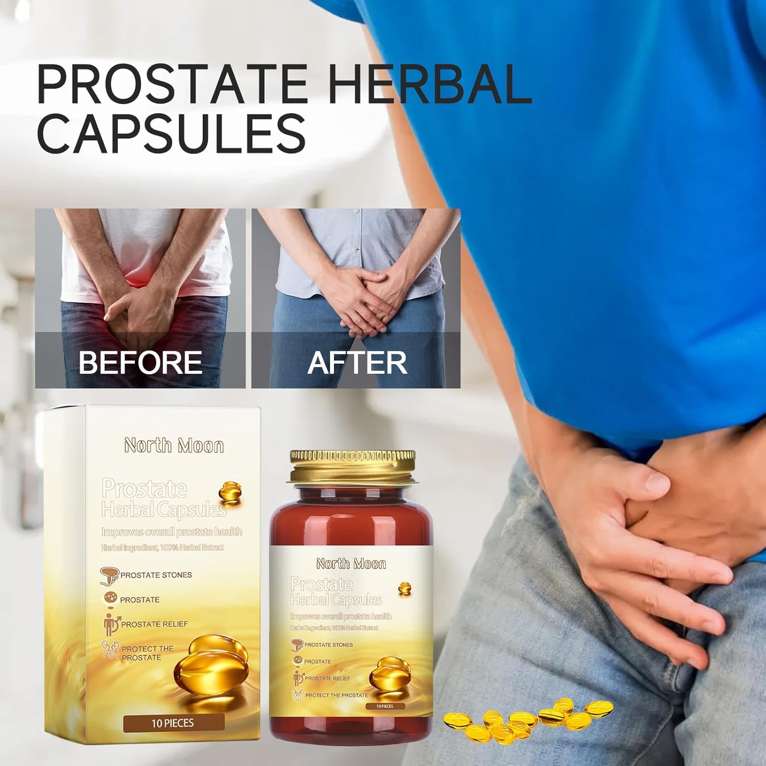 3 Bottles of Vulvv North Moon Prostate Health Herbal Capsules for Men - Natural Prostate Support Supplement