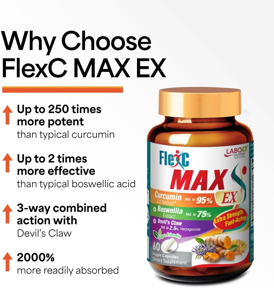 3 Boxes of LABO Nutrition FlexC MAX EX Turmeric Curcumin C3 Reduct Tetrahydrocurcuminoids for Joint Discomfort Relief