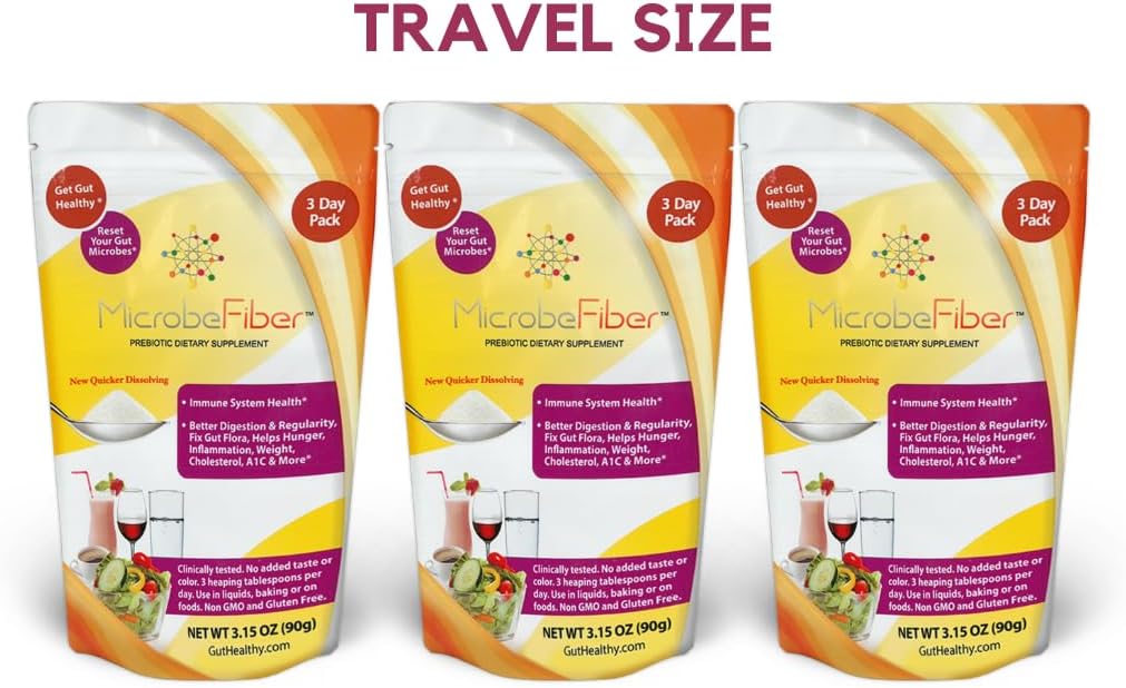 3-Day Travel Pack of MicrobeFiber Prebiotic Soluble Fiber for Gut Health Reset