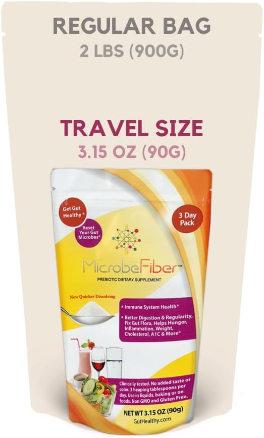 3-Day Travel Pack of MicrobeFiber Prebiotic Soluble Fiber for Gut Health Reset