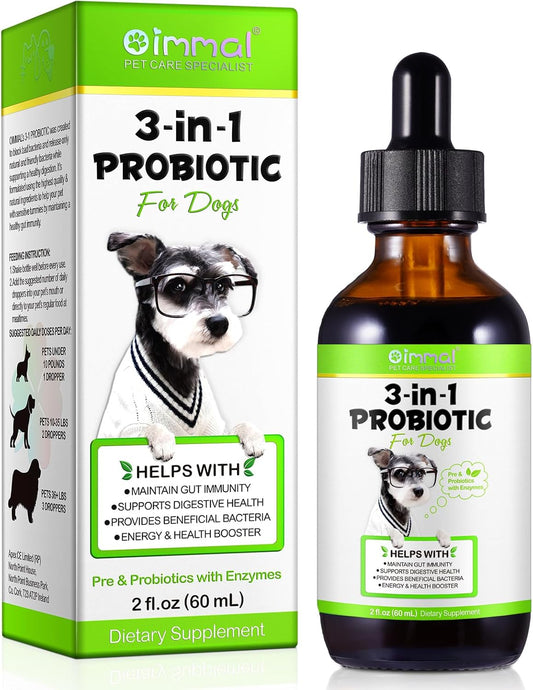 3-in-1 Bacon Flavored Dog Probiotic Drops for Diarrhea Relief, Gut Health, and Immunity Support - 60ml