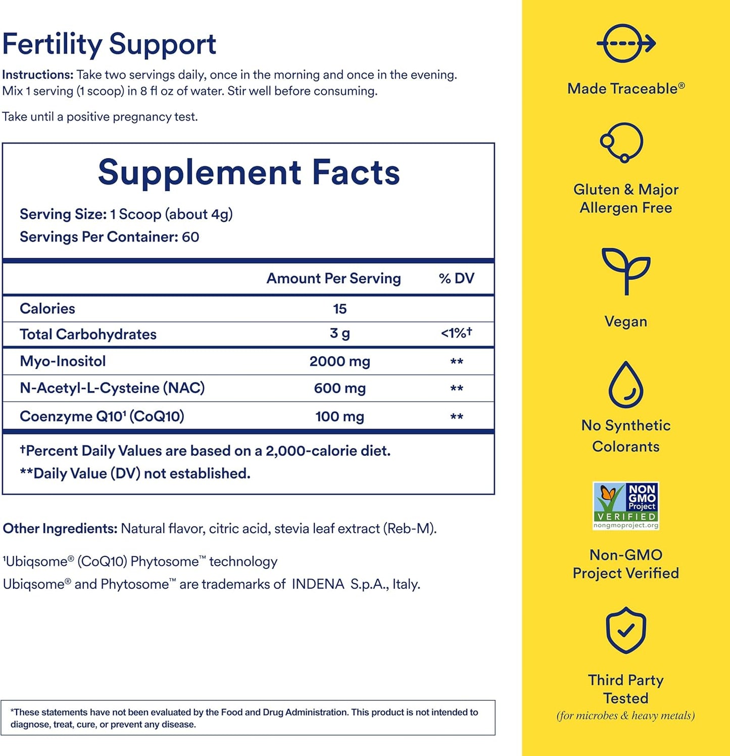 3-in-1 Fertility Support Drink Mix for Conception with CoQ10, NAC & Myo-Inositol - OB/GYN Formulated (60 Servings)