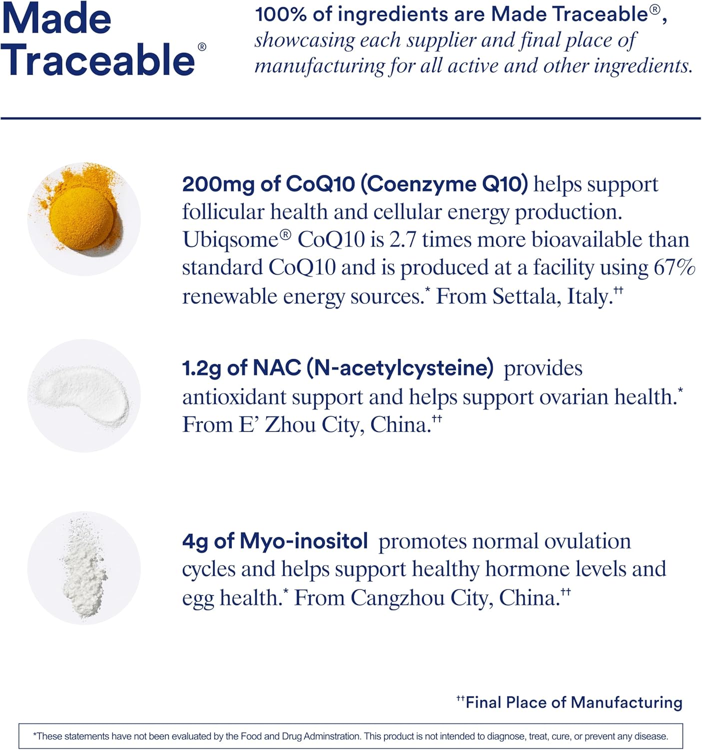 3-in-1 Fertility Support Drink Mix for Conception with CoQ10, NAC & Myo-Inositol - OB/GYN Formulated (60 Servings)