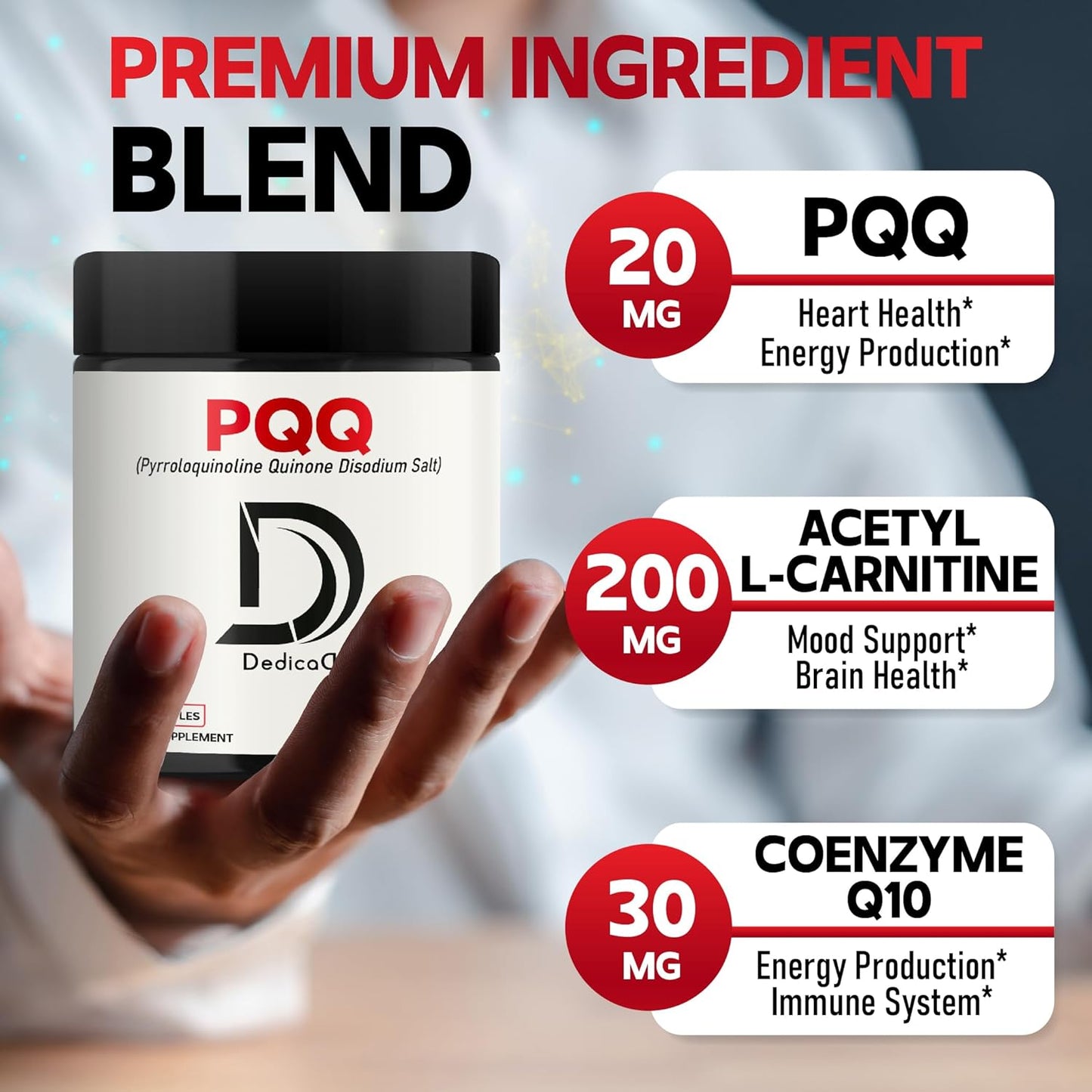 3-in-1 Mitochondrial Supplement with PQQ, CoQ10, and Acetyl L-Carnitine - 60 Capsules for Brain Health and Energy - Gluten-Free, Non-GMO - 2 Month Supply