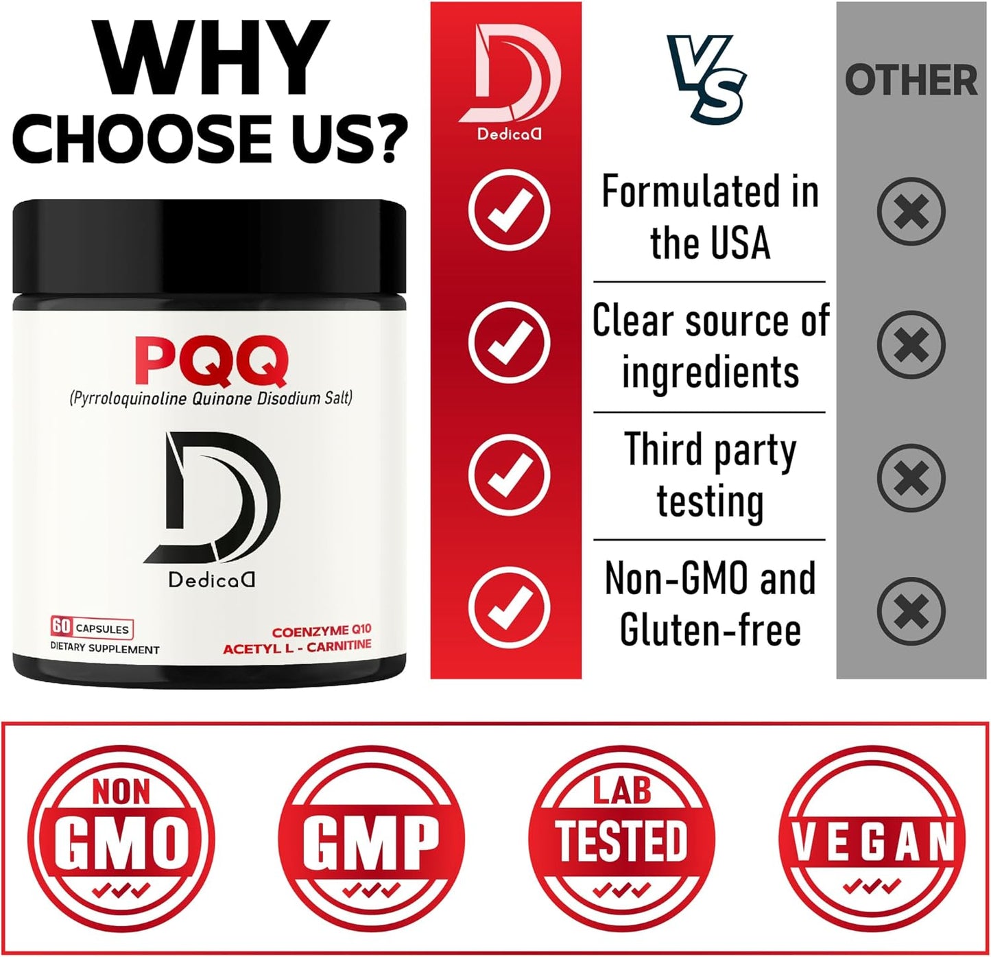 3-in-1 Mitochondrial Supplement with PQQ, CoQ10, and Acetyl L-Carnitine - 60 Capsules for Brain Health and Energy - Gluten-Free, Non-GMO - 2 Month Supply
