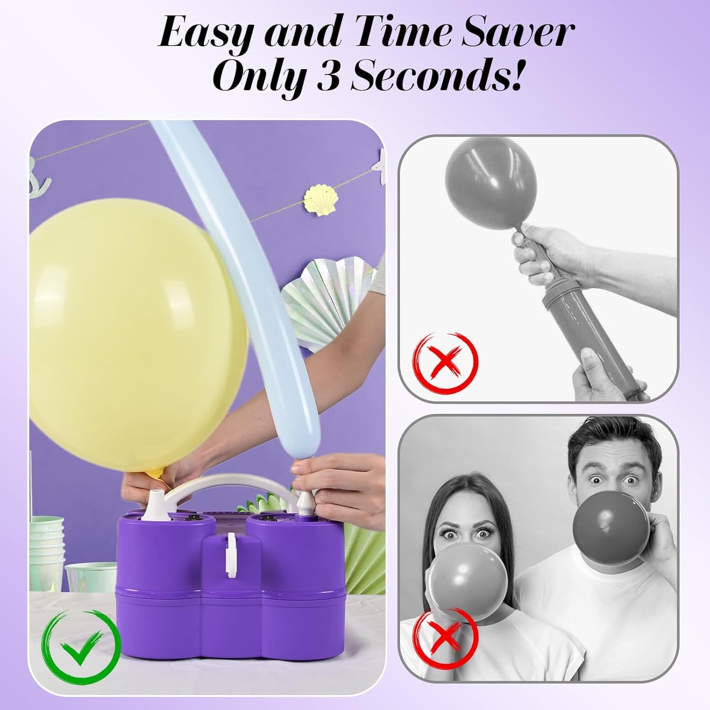 3-in-1 Portable Electric Balloon Pump for Inflatables and Balloons - Dual Nozzle Blower Machine for Latex, Foil Balloons, Pool Floats, and Air Mattress - 110V Inflator Deflator