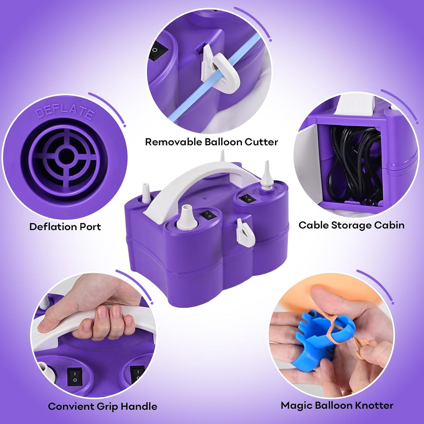 3-in-1 Portable Electric Balloon Pump for Inflatables and Balloons - Dual Nozzle Blower Machine for Latex, Foil Balloons, Pool Floats, and Air Mattress - 110V Inflator Deflator