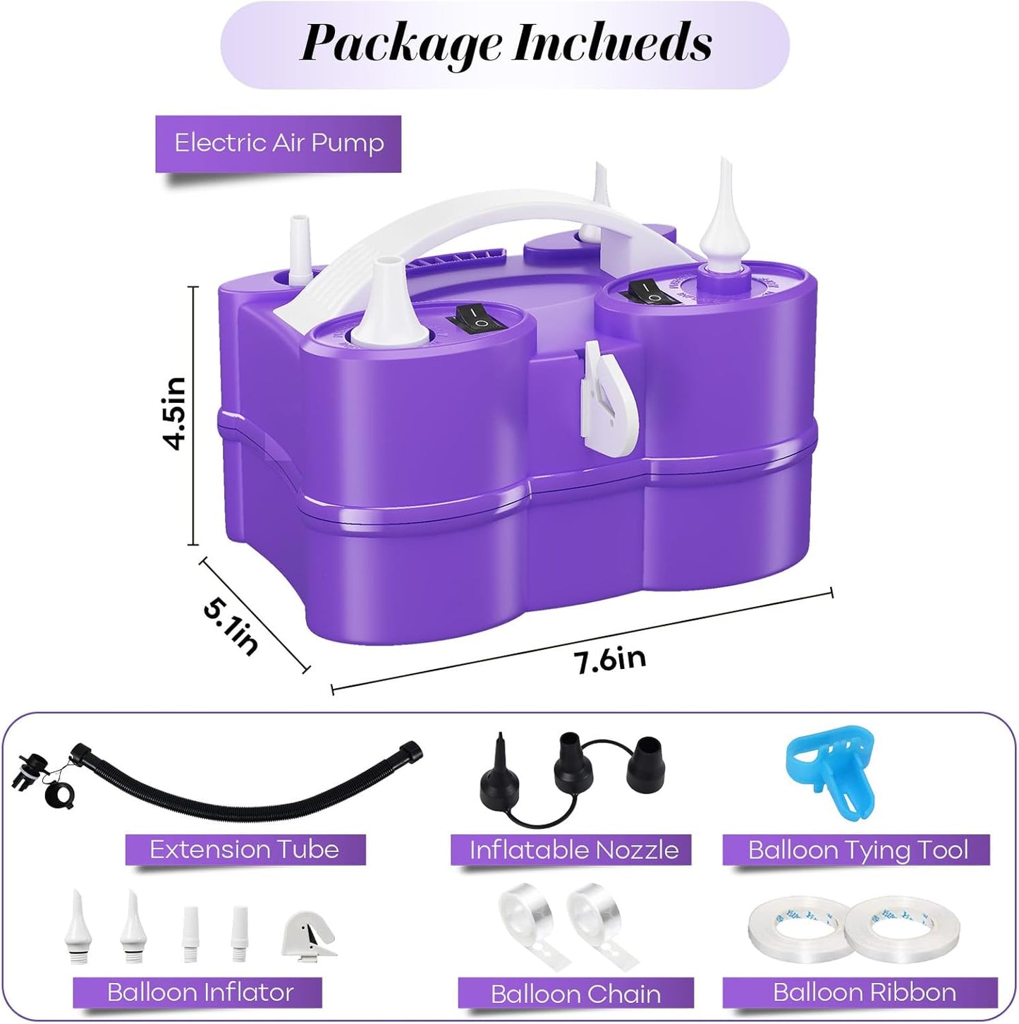 3-in-1 Portable Electric Balloon Pump for Inflatables and Balloons - Dual Nozzle Blower Machine for Latex, Foil Balloons, Pool Floats, and Air Mattress - 110V Inflator Deflator