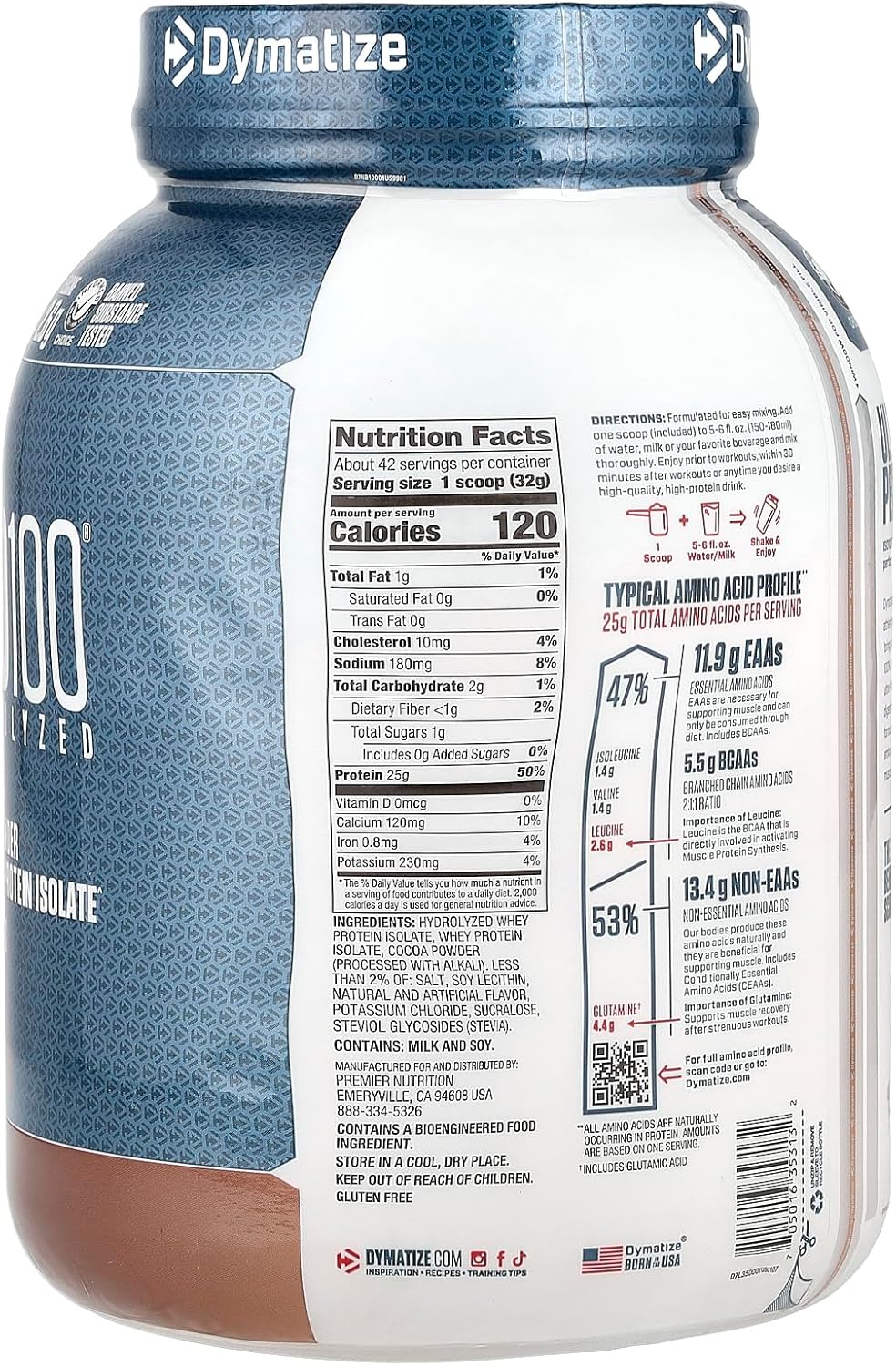 3 lb Dymatize ISO100 Hydrolyzed Whey Protein Isolate Powder - Gourmet Chocolate Flavor, 100% Pure Protein