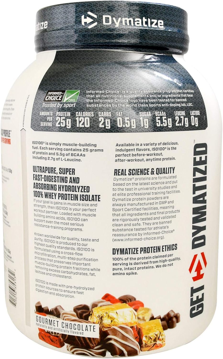 3 lb Dymatize ISO100 Hydrolyzed Whey Protein Isolate Powder - Gourmet Chocolate Flavor, 100% Pure Protein
