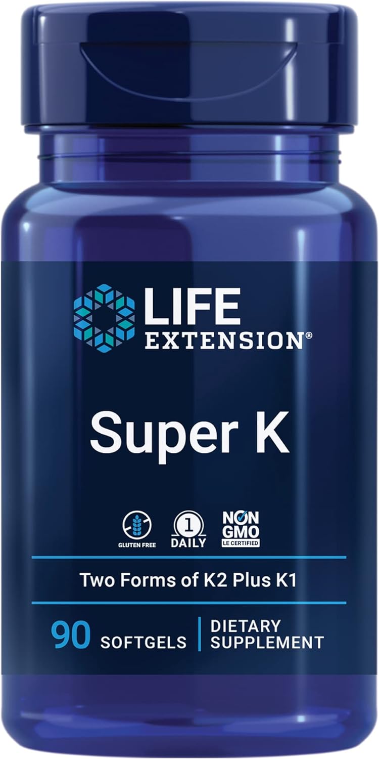 3-Month Supply Life Extension Super K Vitamin K1, K2 MK-7, MK-4, Vitamin C, Boron 3 Mg Capsules - Bone & Heart Health