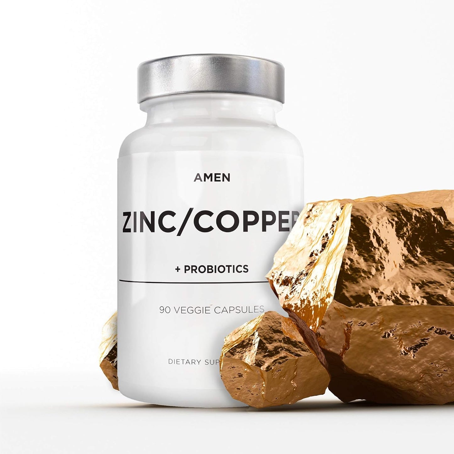 3 Month Supply of Amen Zinc & Copper Supplement with Probiotics - 50mg Zinc Picolinate Vitamin Pills - Essential Minerals - 2 Billion CFUs Probiotic - Vegan & Non-GMO - 90 Capsules
