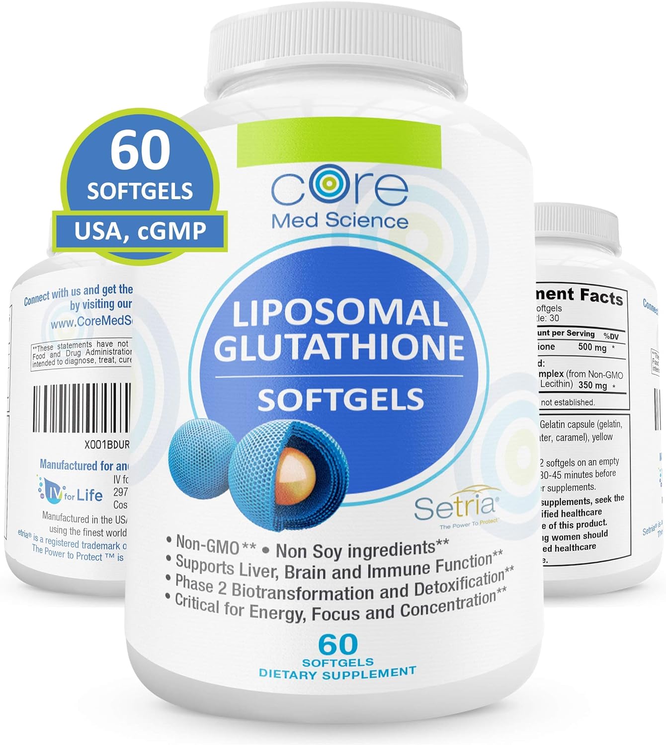 3 Month Supply of Core Med Science Liposomal Glutathione & Vitamin C Softgels