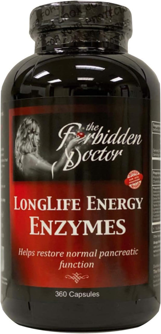 3-Month Supply of Grace LongLife Energy Enzymes - Pancreatin 6X for Digestive Support - 100% Whole Food with Trypsin, Chymotrypsin, Probiotics, Turmeric, and Herbs