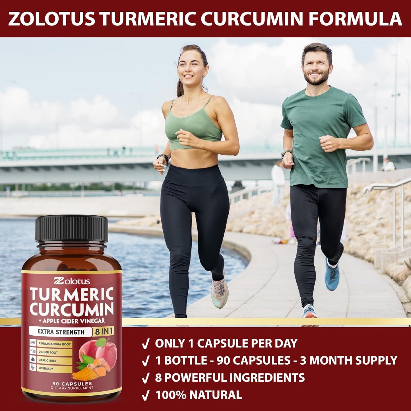 3 Month Supply Zolotus Turmeric Curcumin + Apple Cider Vinegar Capsules with Ashwagandha, Ginger, Garlic Bulb, 95% Standardized Curcuminoids for Joint & Absorption Support