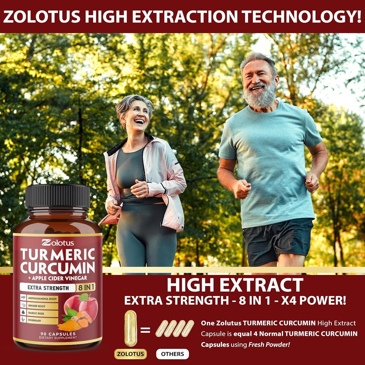 3 Month Supply Zolotus Turmeric Curcumin + Apple Cider Vinegar Capsules with Ashwagandha, Ginger, Garlic Bulb, 95% Standardized Curcuminoids for Joint & Absorption Support