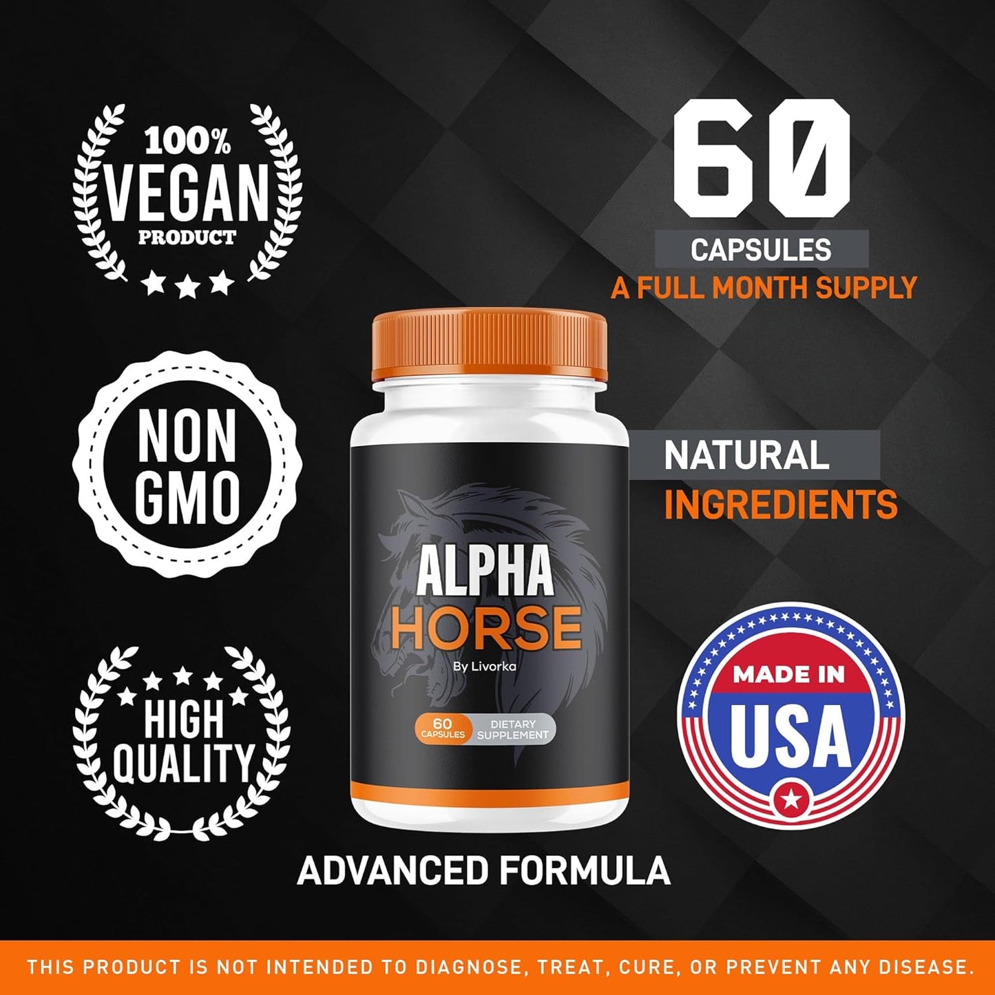 3 Pack Alpha Horse Supplement Capsules - All Natural Men's Vitamin Formula for 3 Month Support