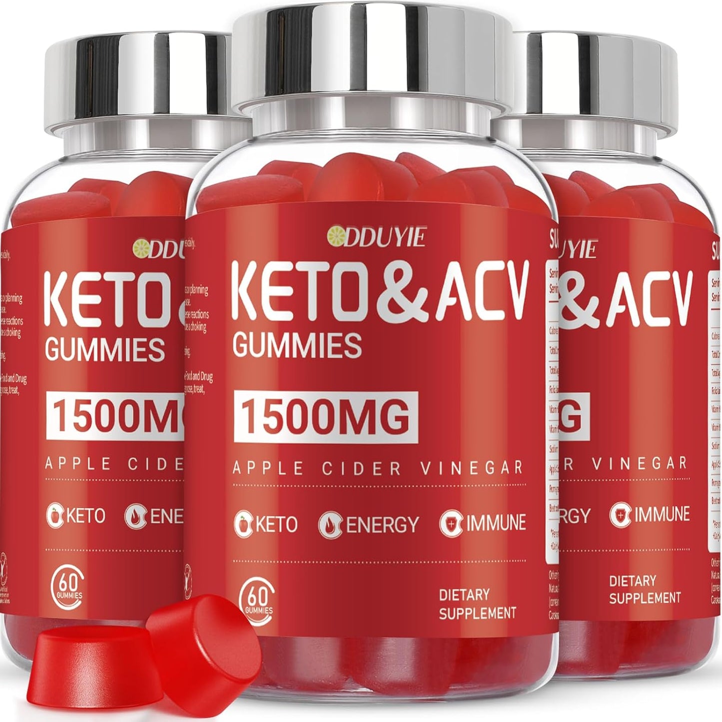 3 Pack Apple Cider Vinegar Gummies with Vitamin B6 & B12 for Energy | Keto ACV Supplement | Apple Flavor | 60 Vegan Gummies for Adults